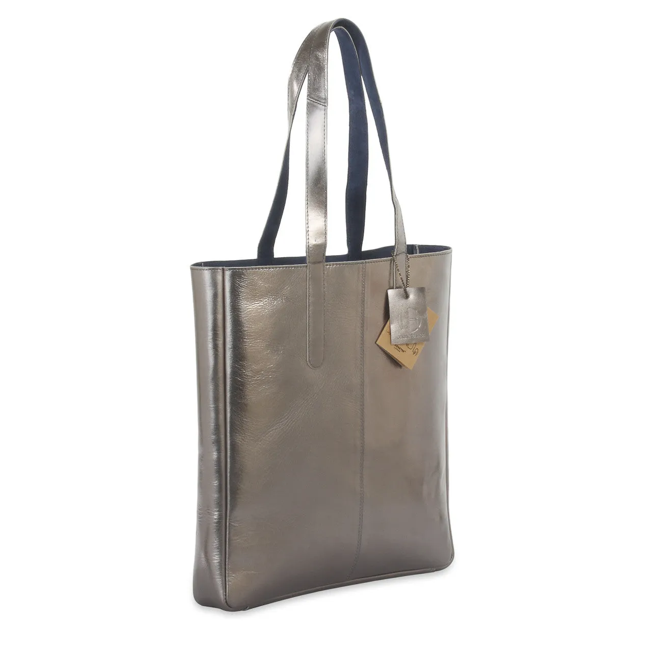 Hydestyle Metallic Sofia reversible leather tote bag #LB32-pewter