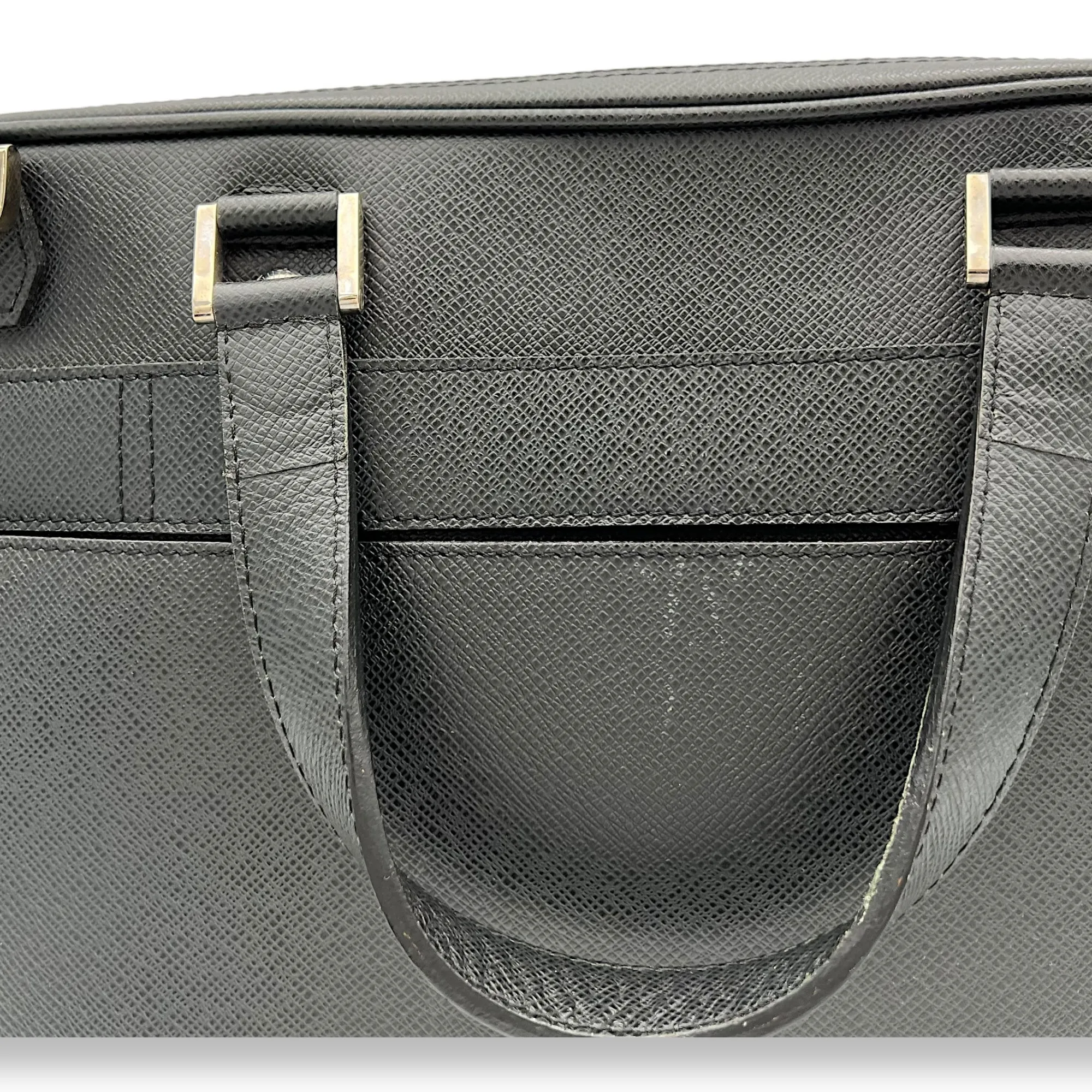 Igor Large Black Duffle Bag in Taiga Leather, Silver hardware