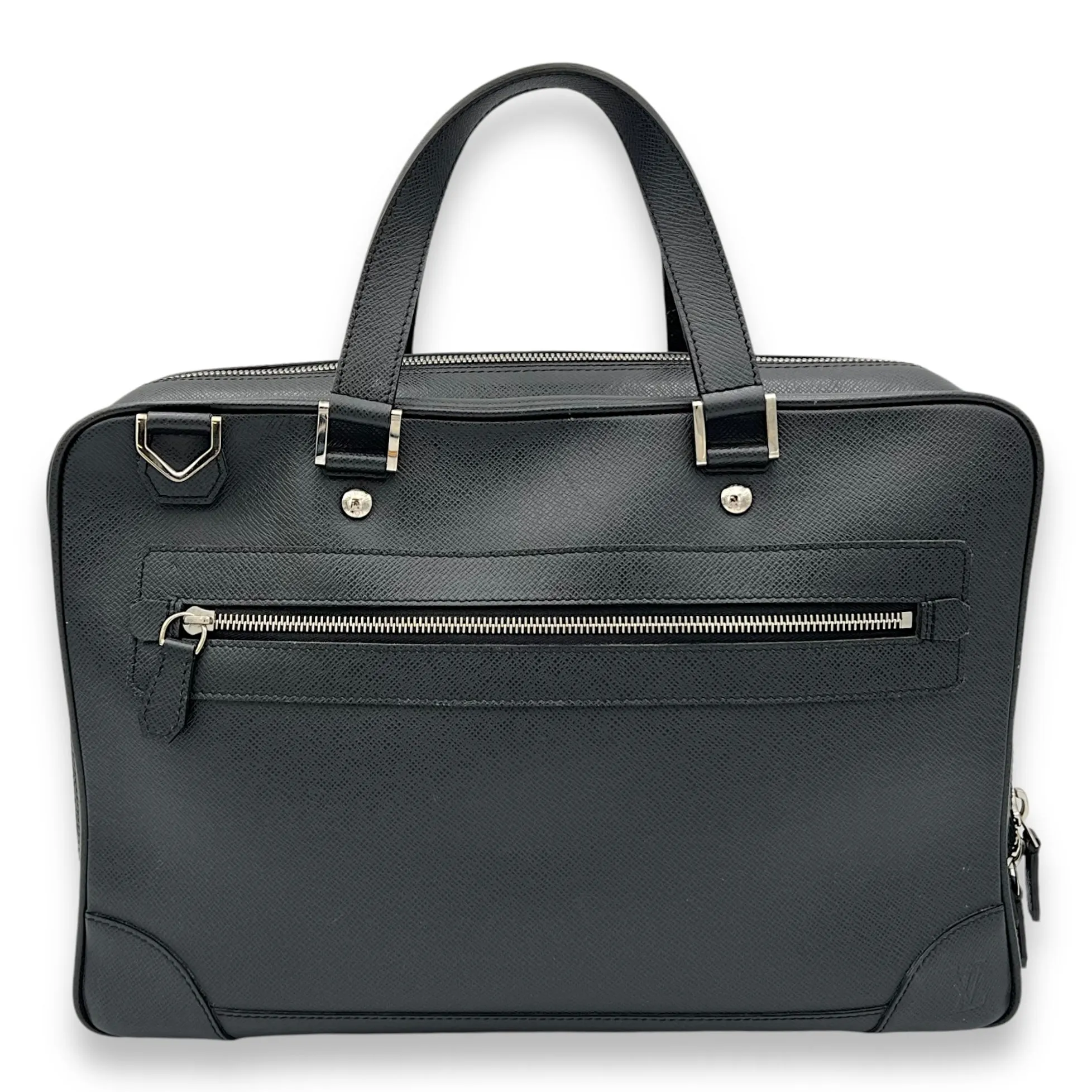 Igor Large Black Duffle Bag in Taiga Leather, Silver hardware