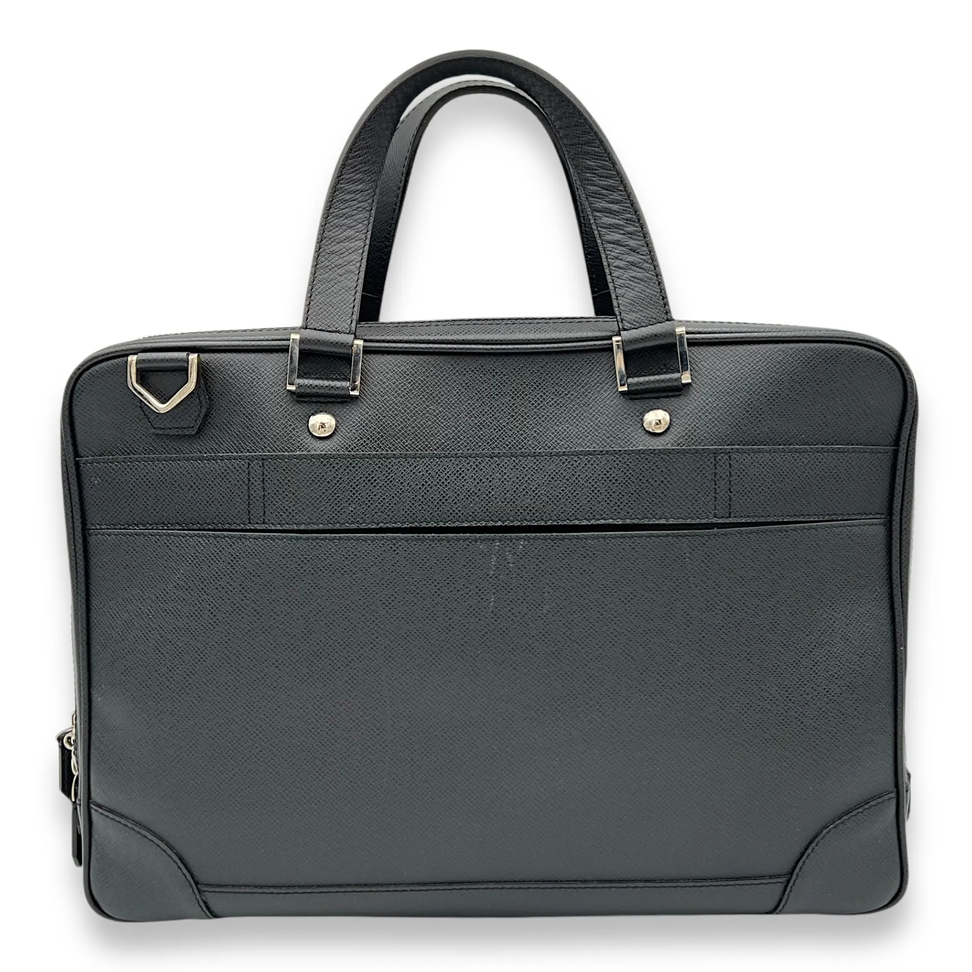 Igor Large Black Duffle Bag in Taiga Leather, Silver hardware