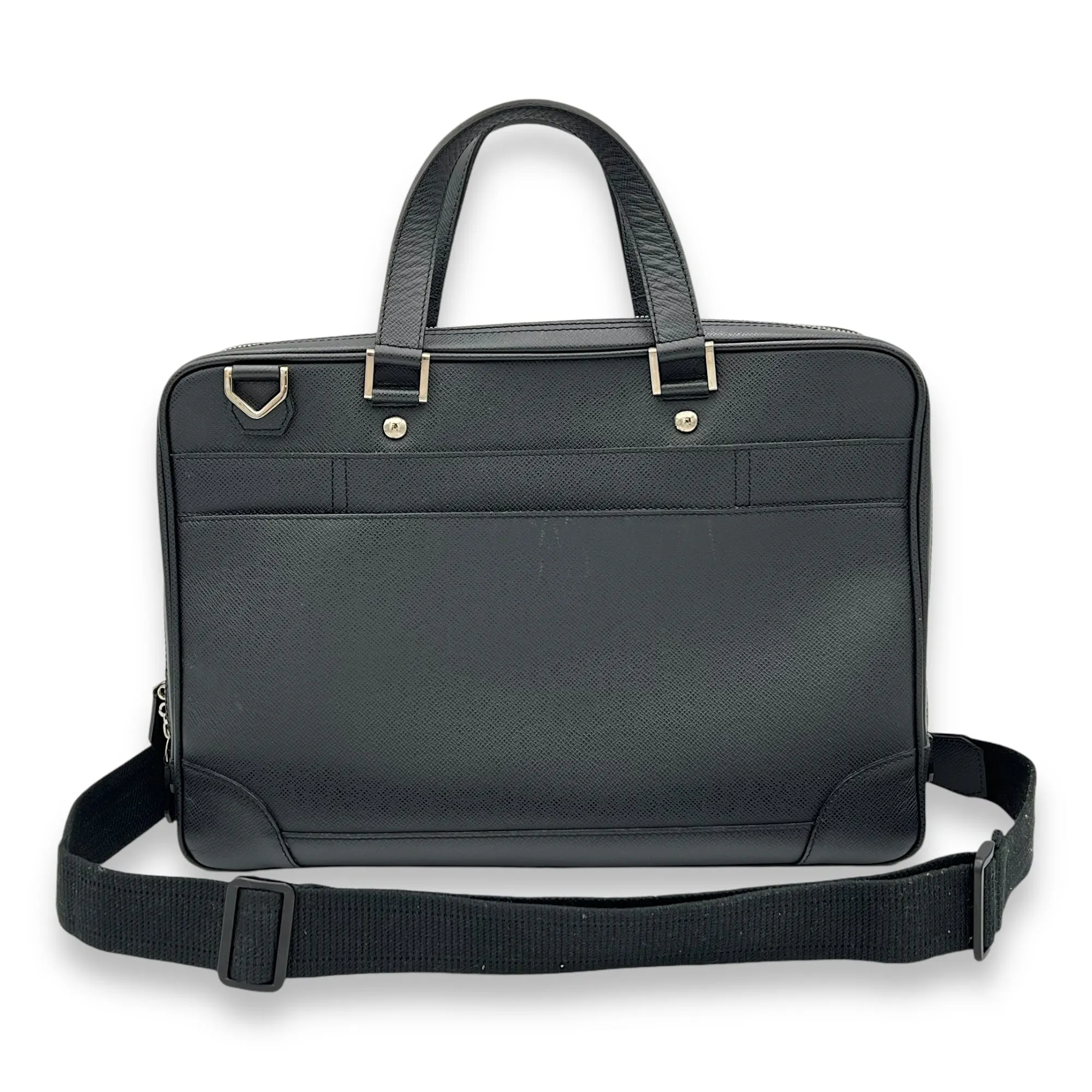 Igor Large Black Duffle Bag in Taiga Leather, Silver hardware