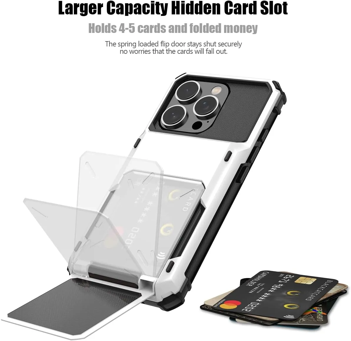 iPhone 16 Pro Case Card Holder Heavy Duty Dual Layer Shockproof Wallet Case with Hidden Card Slot Large Storage Cover White