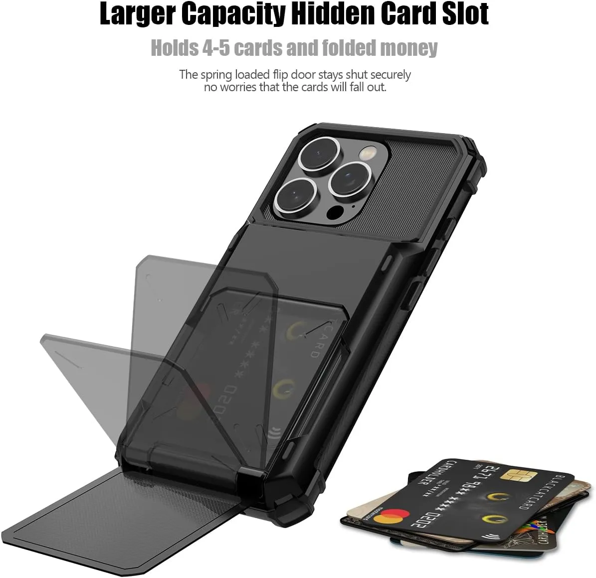 iPhone 16 Pro Case Card Holder Heavy Duty Dual Layer Shockproof Wallet Case with Hidden Card Slot Large Storage Cover White