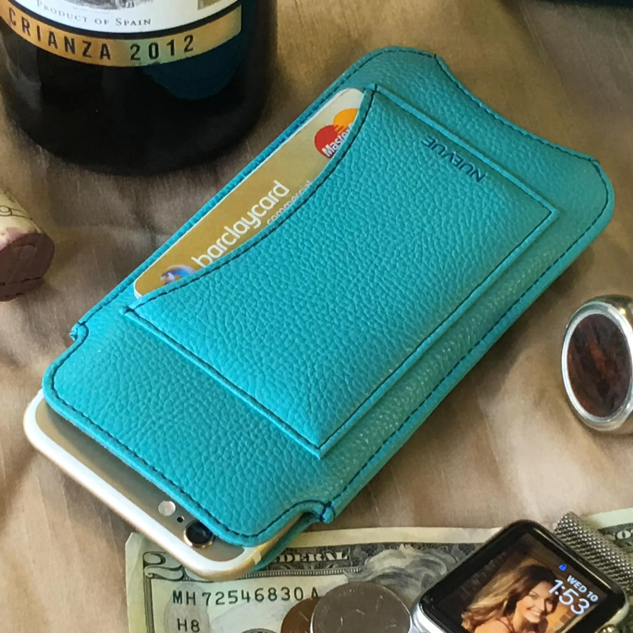 iPhone 6/6s Plus Wallet Case in Blue Vegan Leather | Screen Cleaning Sanitizing Lining.