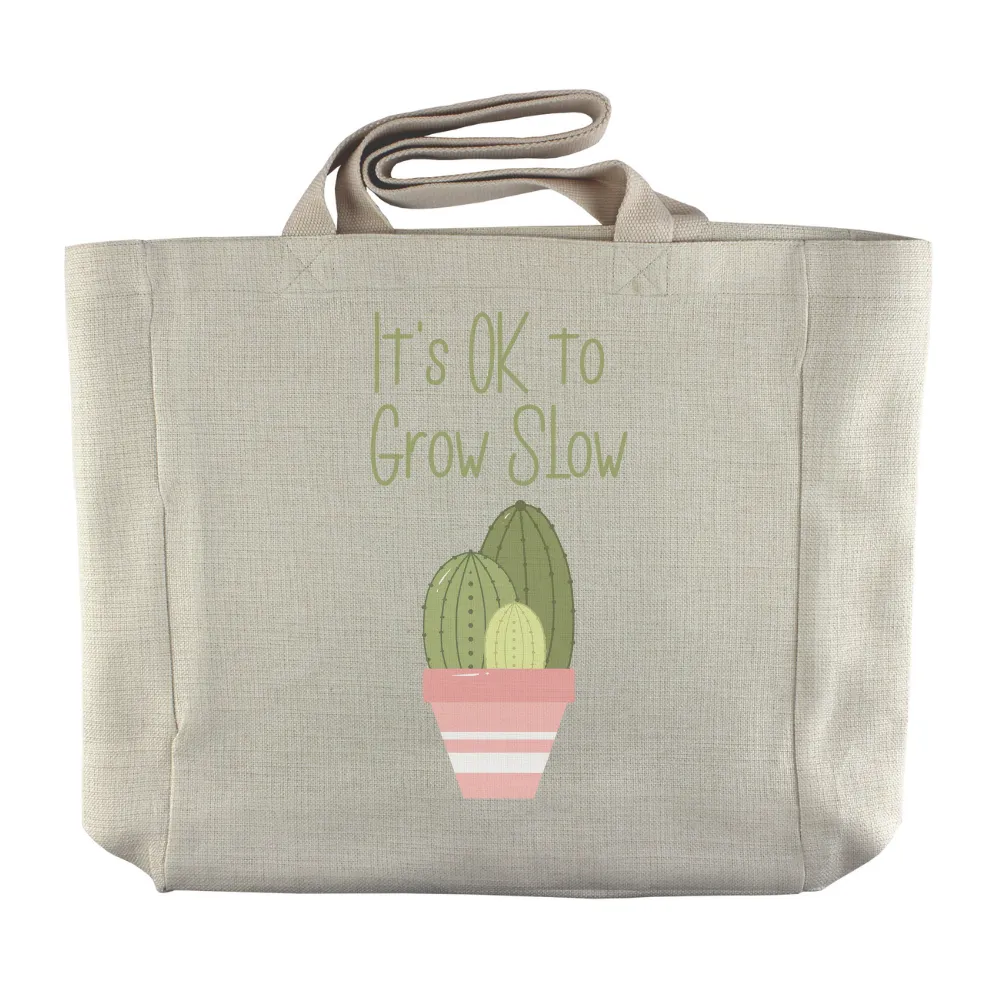 It's Ok To Grow Slow | Cactus Themed Reusable  Grocery Tote