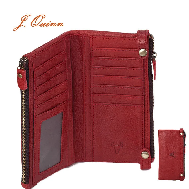 J.Quinn Red Purse Women's Wallets Genuine Leather Zipper Calfskin Female Wallet Women Luxury Brand Long Cow Ladies Purses Bifold