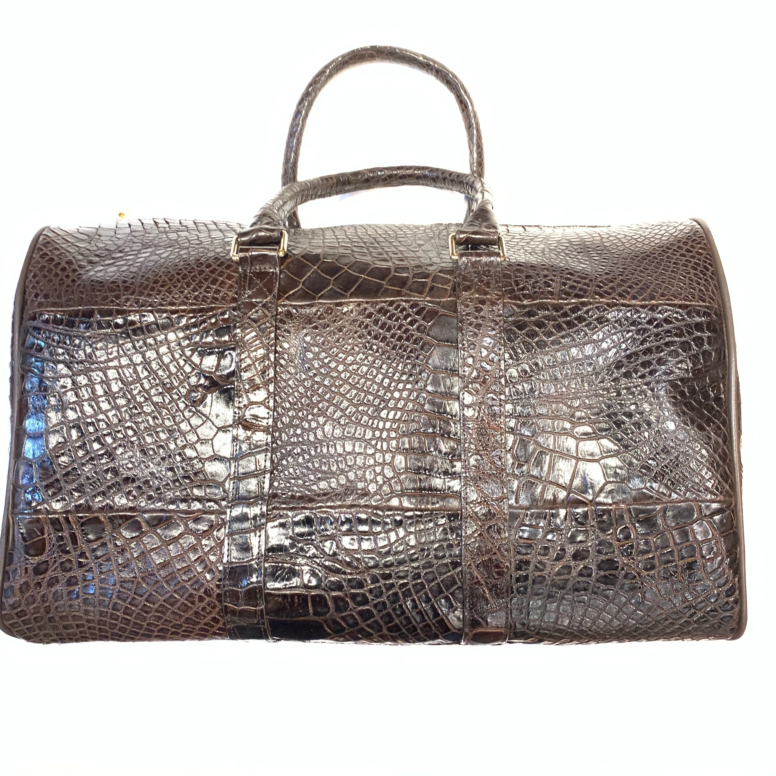 Kashani Brown Full Alligator Body Duffle Bag