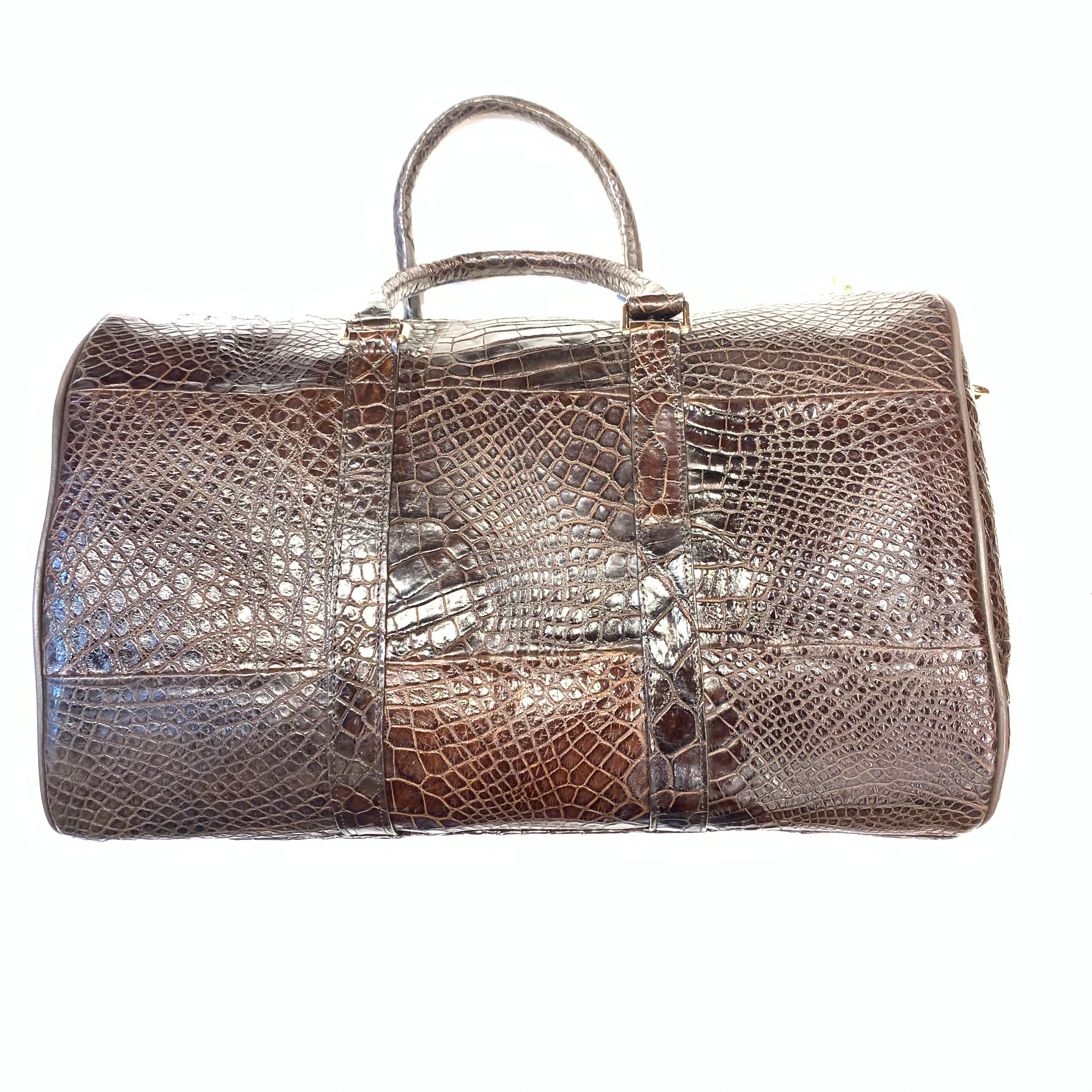 Kashani Brown Full Alligator Body Duffle Bag