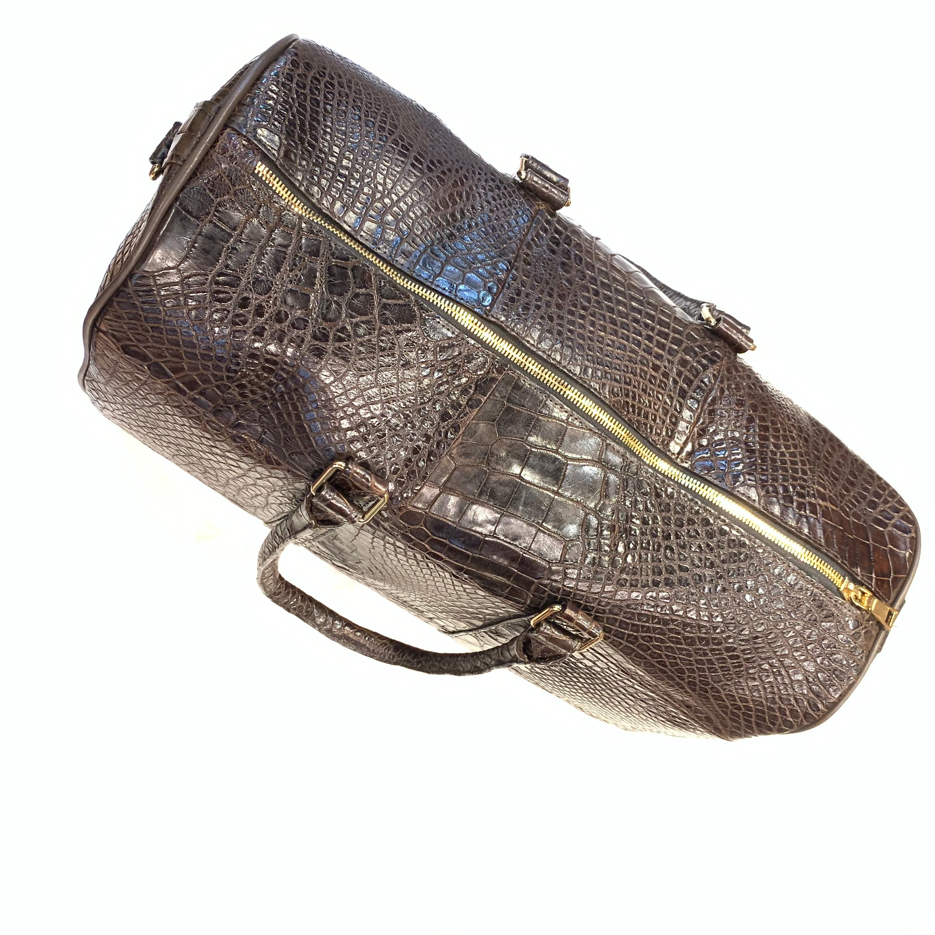 Kashani Brown Full Alligator Body Duffle Bag