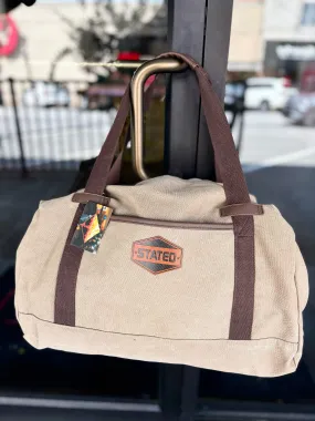 Khaki Canvas Duffle Bag With Leather Patch