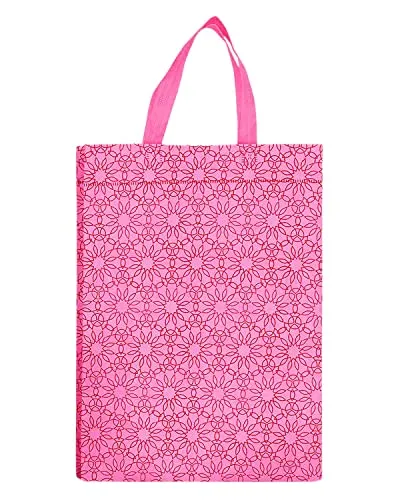 Kuber Industries Carry Bag|Shopping bag With Handles|Shopping Bag For Grocery|Pack of 12 |PINK