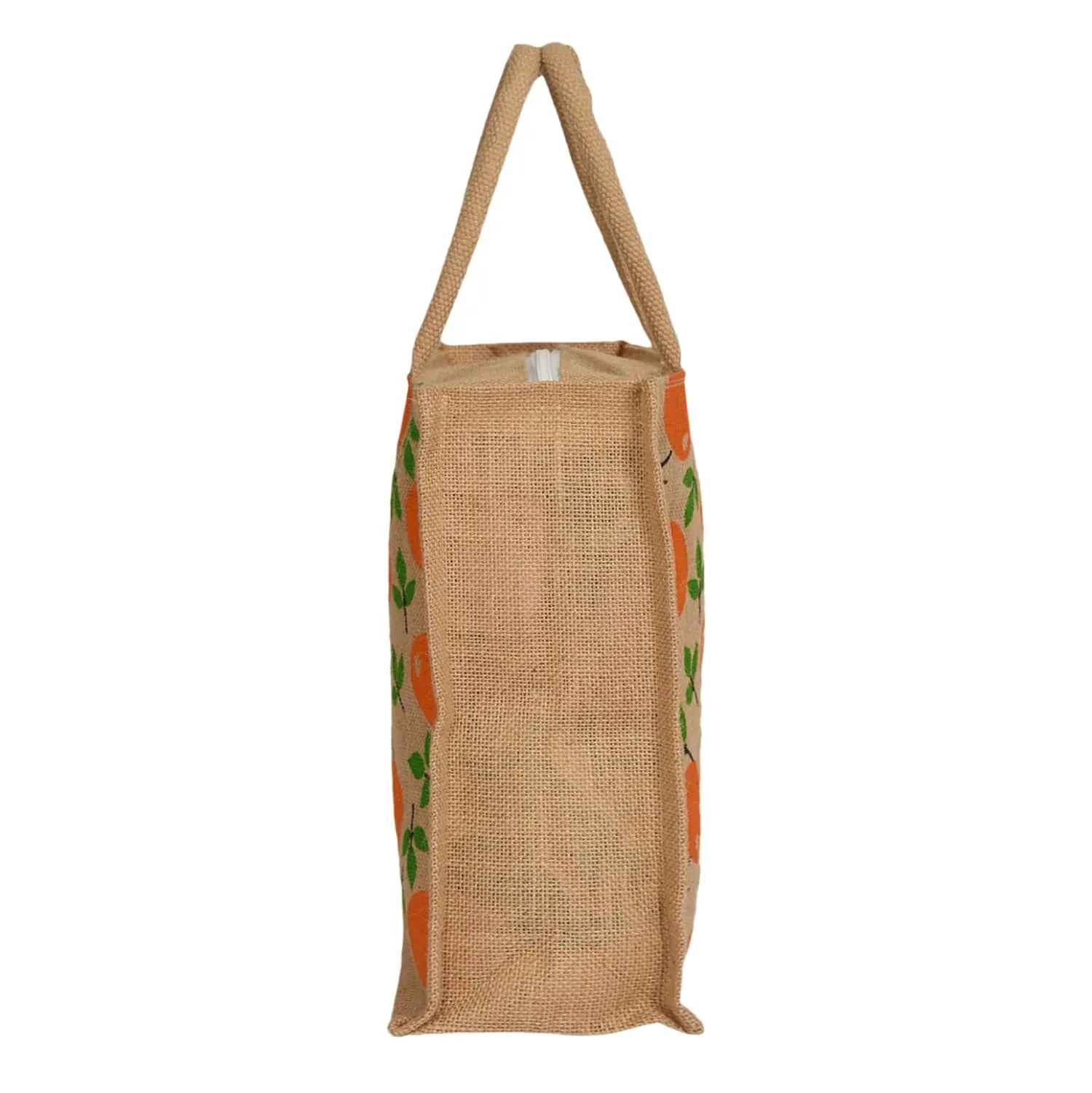 Kuber Industries Grocery Bag | Jute Carry Bag | Reusable Shopping Bag | Lunch Handbag | Zipper Grocery Bag with Handle | Vegetable Bag | Red Apple Grocery Bag | Brown