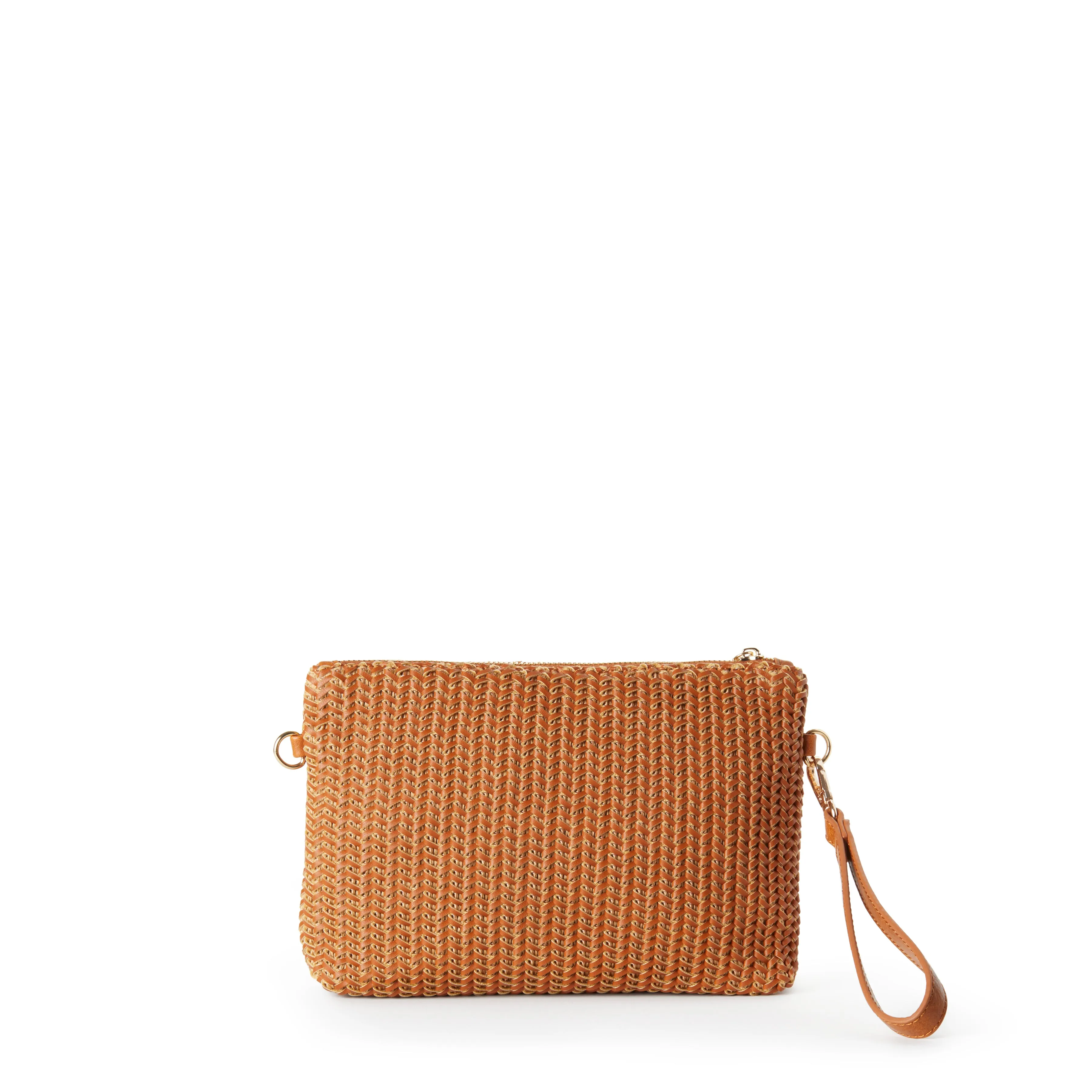 KYLIE Woven Vegan Crossbody Clutch in Caramel