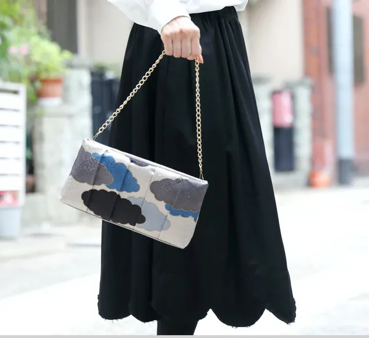 Kyo-Yuzen Clutch Bag - Black(monotone), Made in Kyoto, Japan