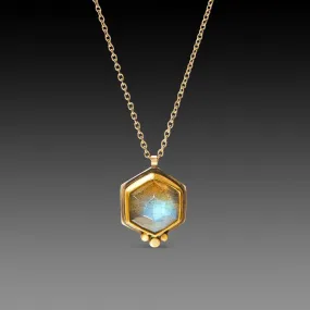 Labradorite Hexagon Necklace with Gold dots