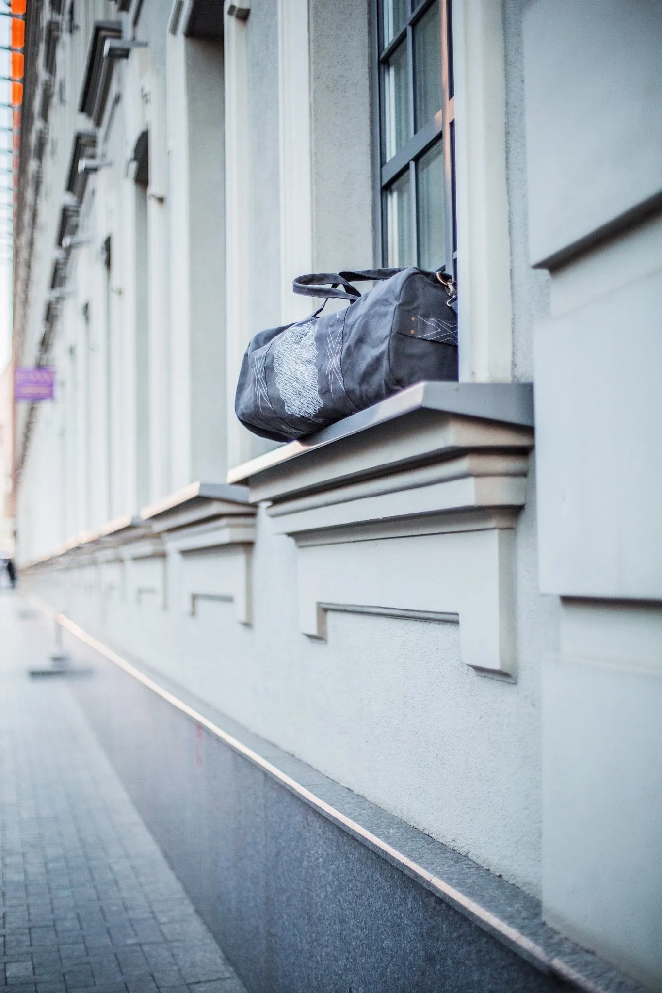 Large Cotton Canvas Travel Duffle Bag / Gym Bag / Shipibo / Dark Grey