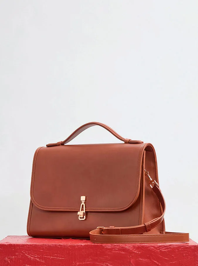 Large Leonora Flap Bag in Cognac Leather