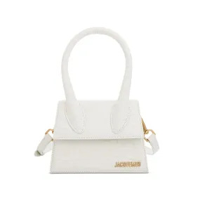 Le Chiquito Moyen Croc Embossed Leather Bag in Ivory