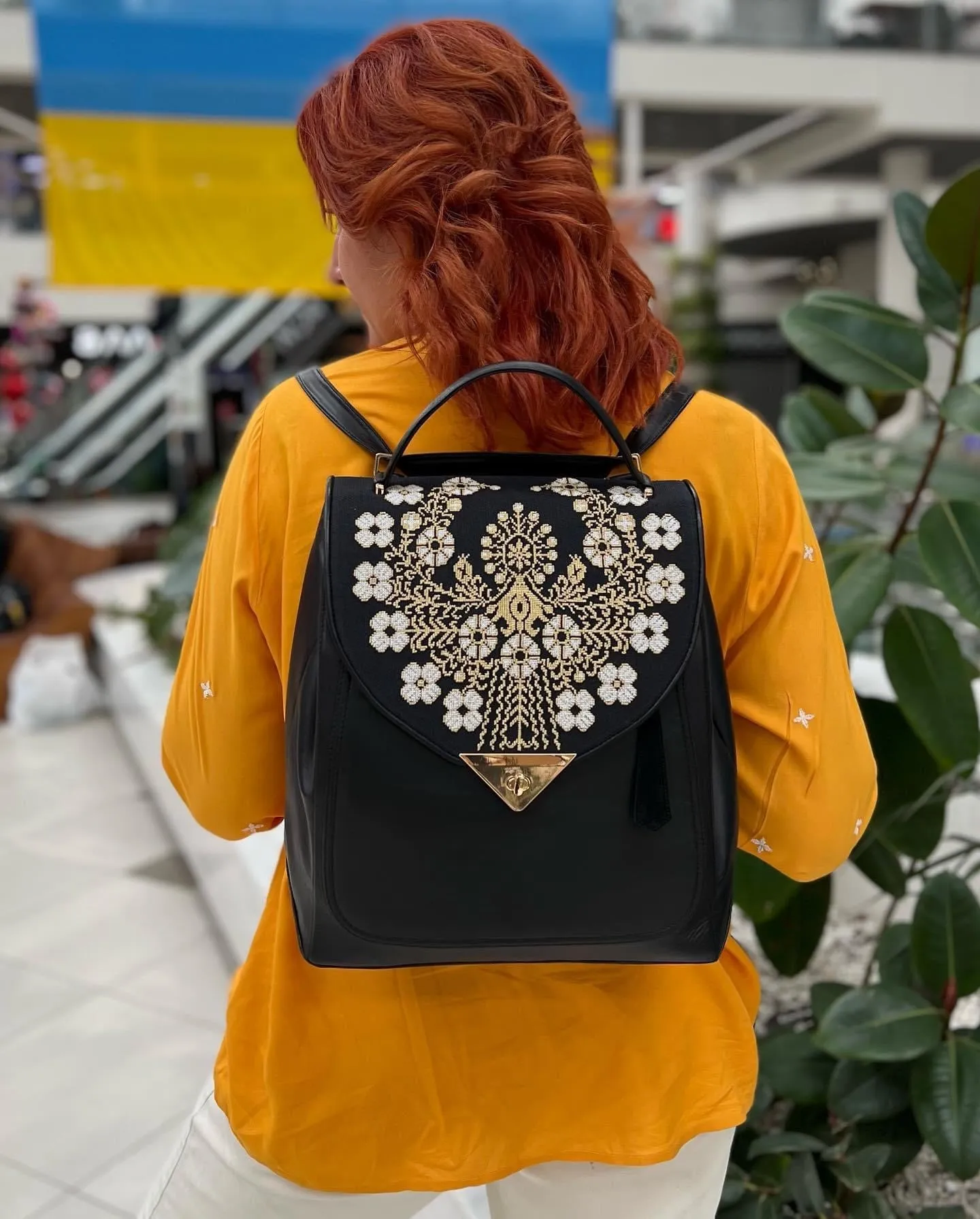 Leather Hand Embroidered Backpack/Purse “Berehynya”