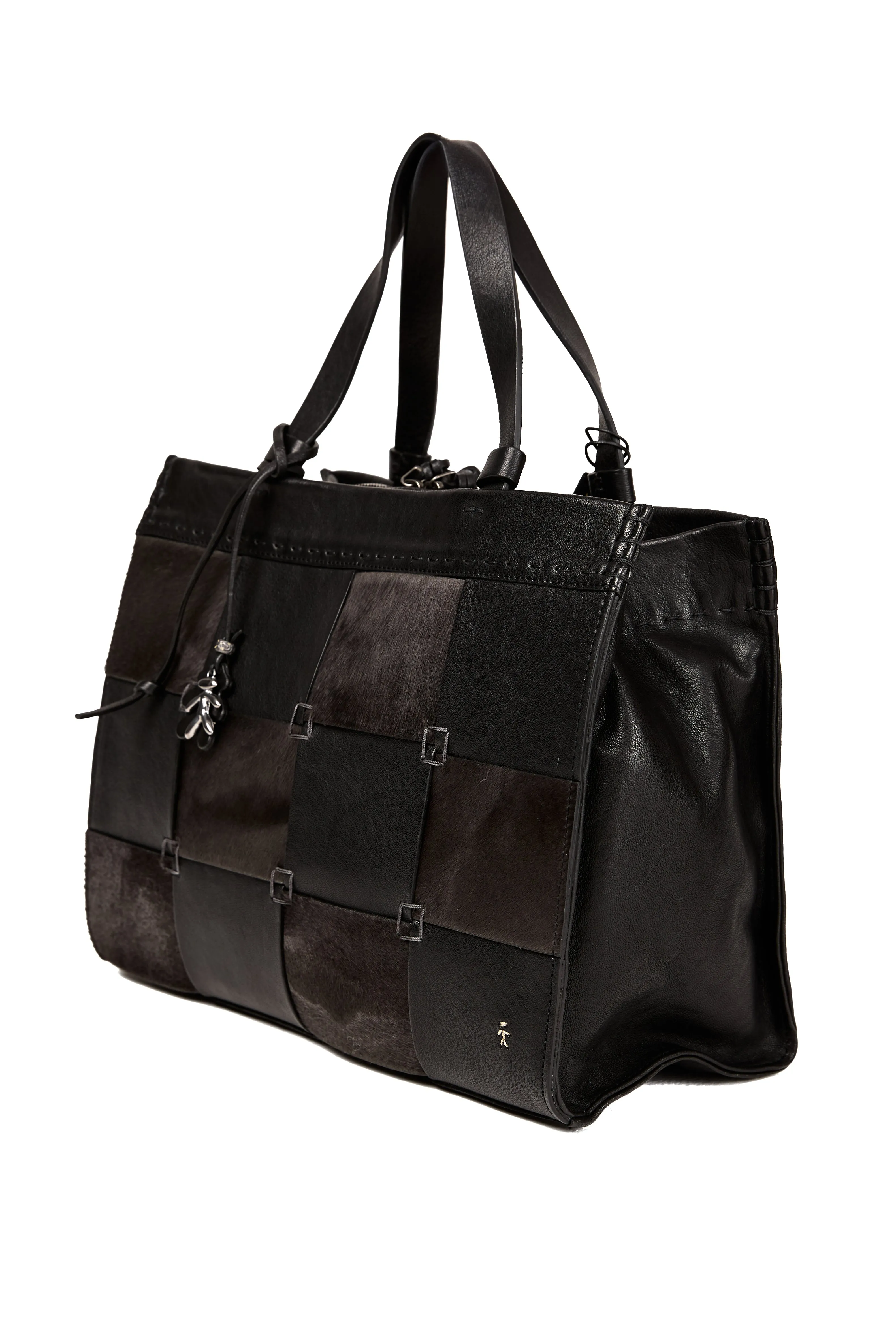 Leather Shopping Bag in Pony Sfumato Nero