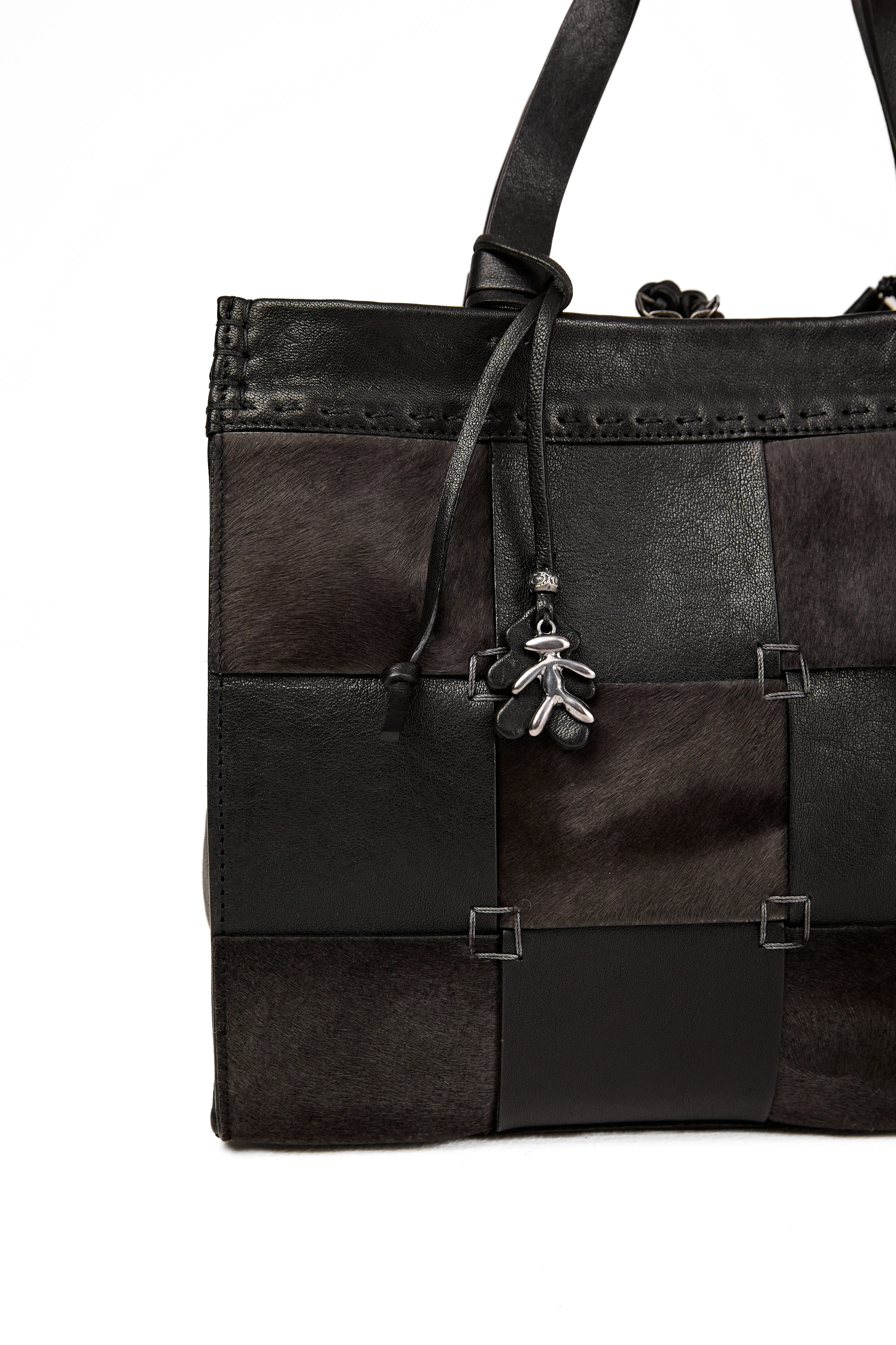 Leather Shopping Bag in Pony Sfumato Nero