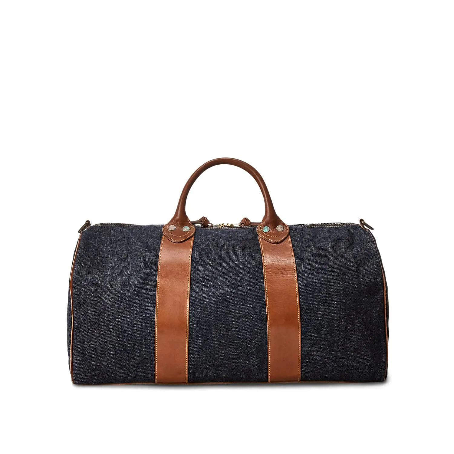 Leather-Trim Denim Duffel Indigo