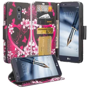 LG Escape Plus Case,Arena 2/K30 2019  Wallet Case, Wrist Strap Pu Leather Wallet Case [Kickstand] with ID & Credit Card Slots - Heart Butterflies