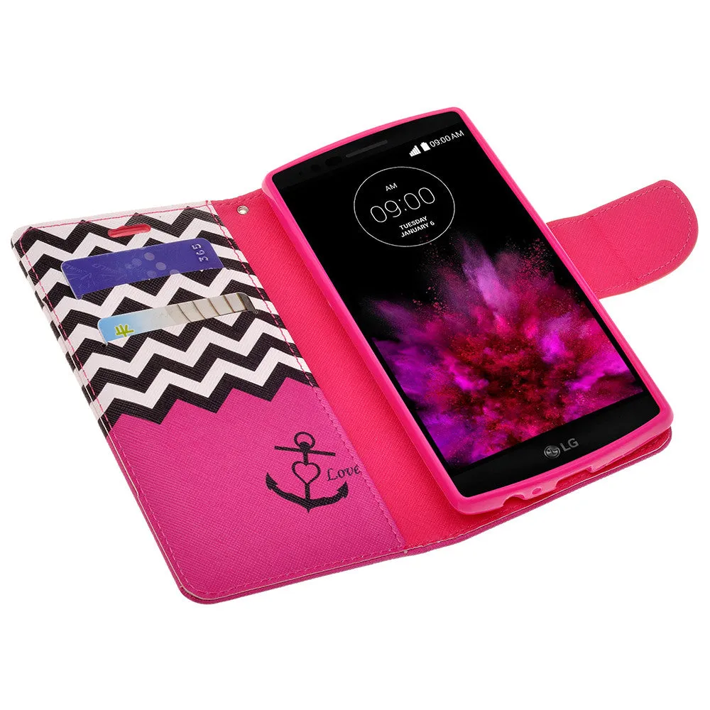 LG G4 Cases, Wrist Strap Magnetic Flip Folio [Kickstand Feature] Pu Leather Wallet Case with ID & Credit Card Slot - Hot Pink Anchor