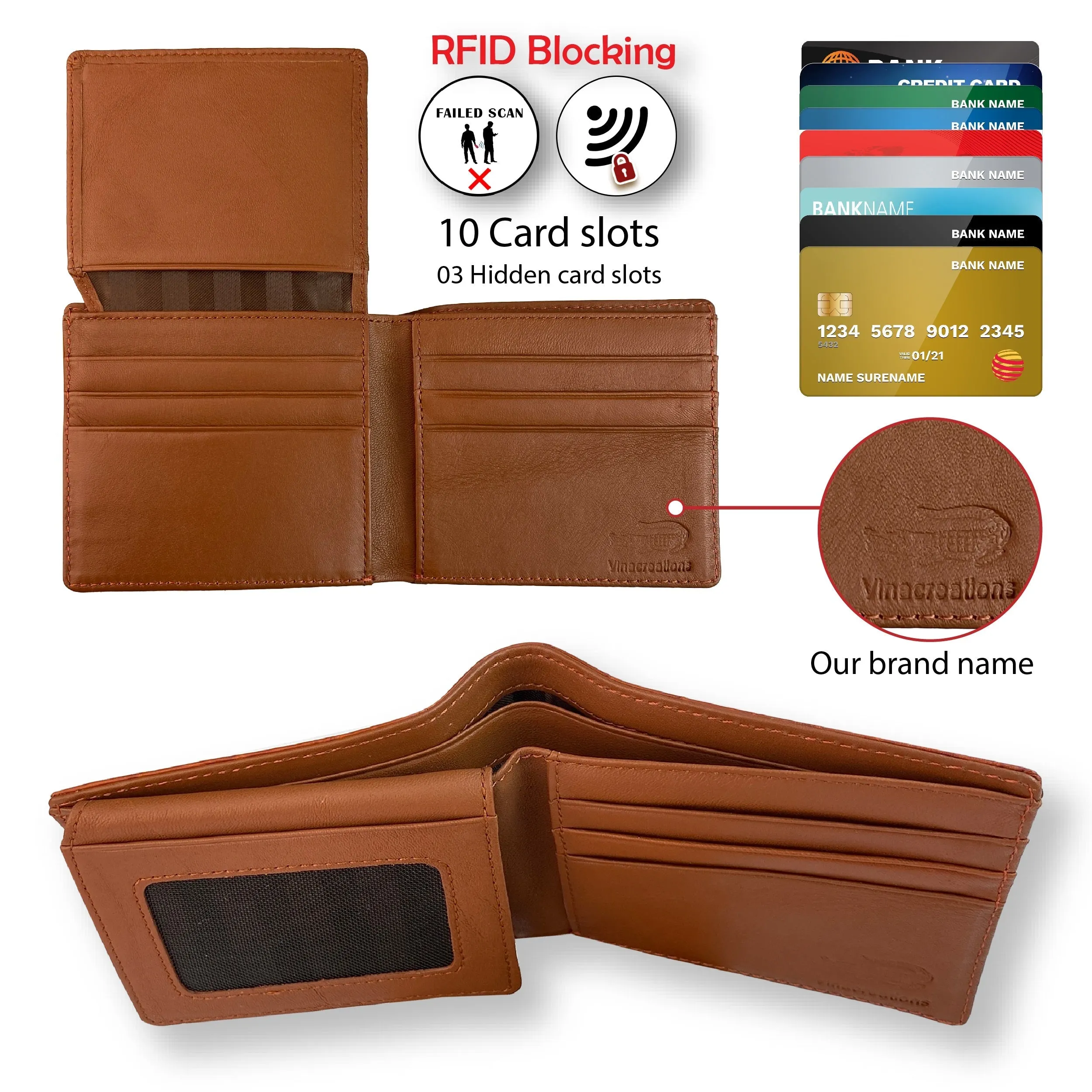 Light Brown Alligator Belly Leather Bifold Wallet for Men RFID Blocking | VINAM-30