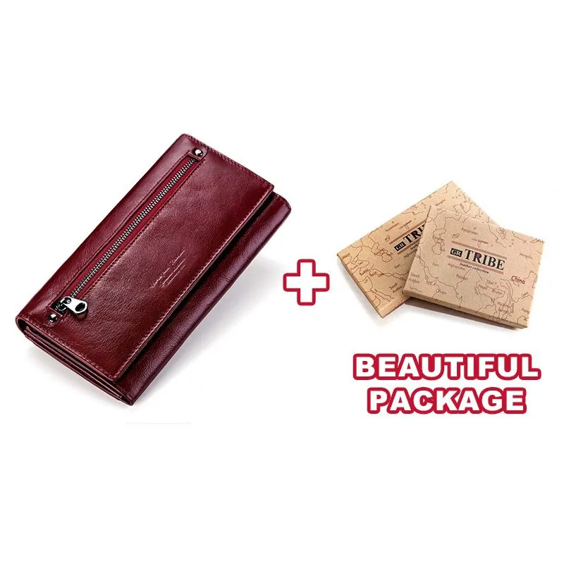 Long Purse for Women / Luxury Genuine Leather Wallet with Pocket for Phone