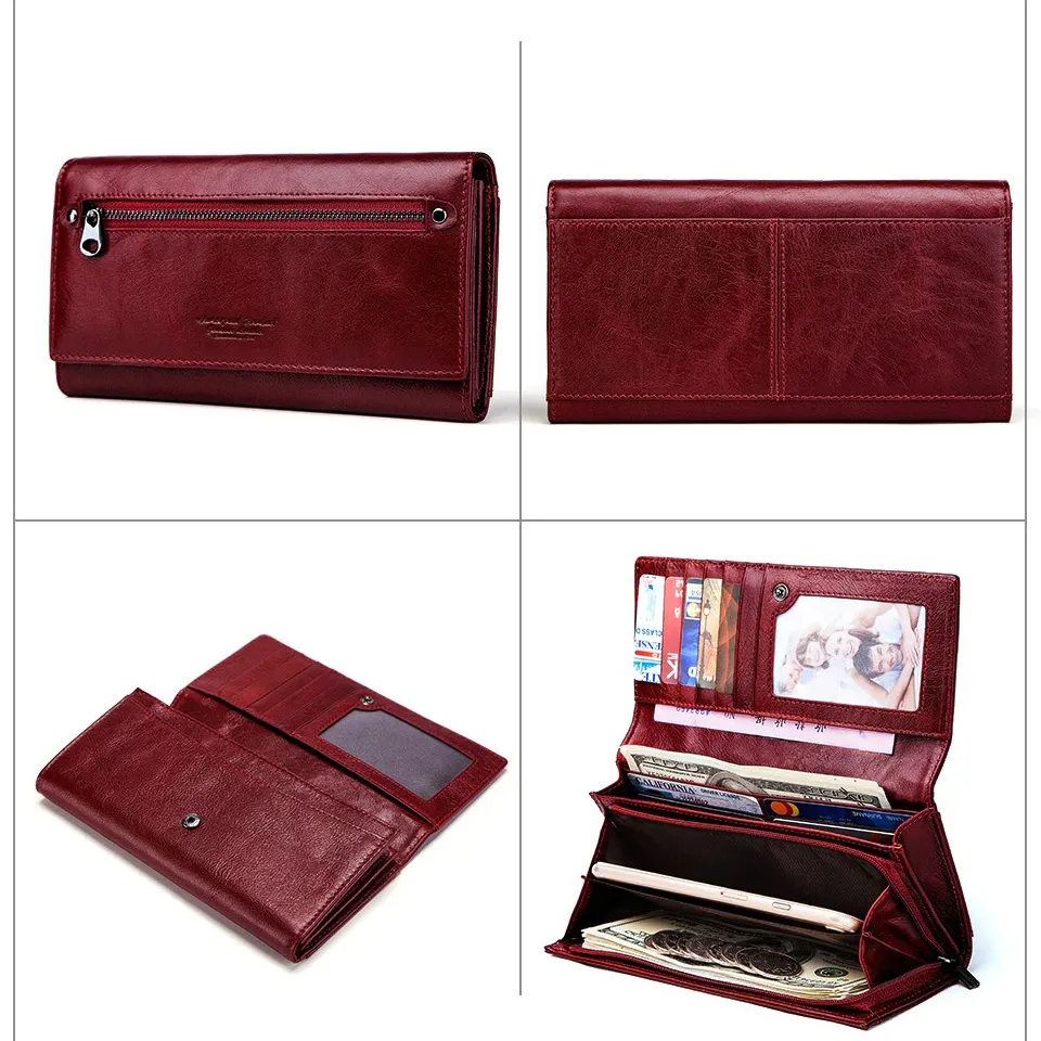 Long Purse for Women / Luxury Genuine Leather Wallet with Pocket for Phone