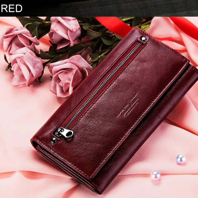 Long Purse for Women / Luxury Genuine Leather Wallet with Pocket for Phone