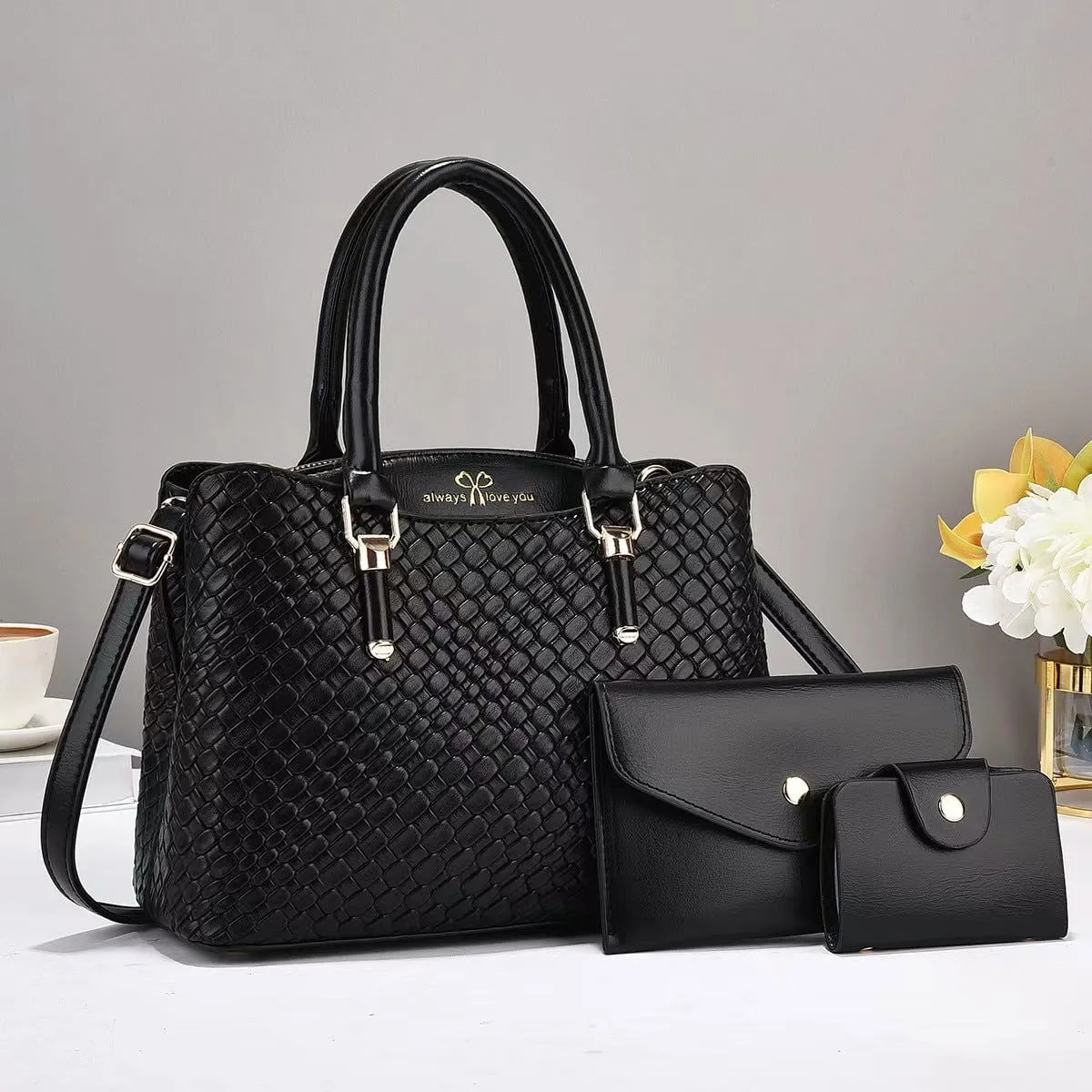 LovelyRLovely Woven Texture Three-piece Handbag Set