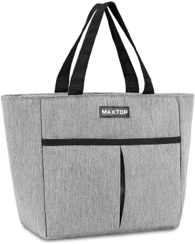 MAXTOP Lunch Bags for Women,Insulated Thermal Lunch Tote Bag,Lunch Box with Front Pocket for Office Work Picnic Shopping (Light Grey, Large)