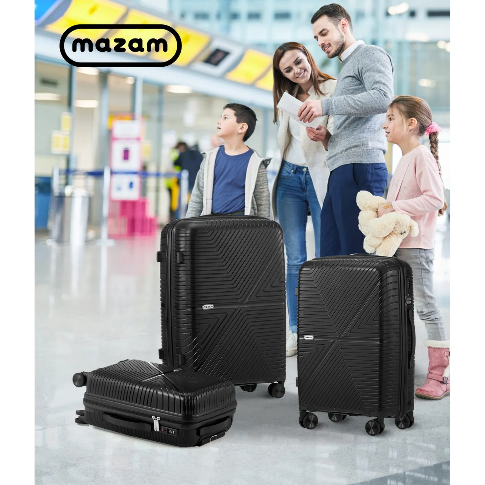 Mazam 3PCS Luggage Suitcase Trolley Set Travel Black PP Case TSA Lock Storage