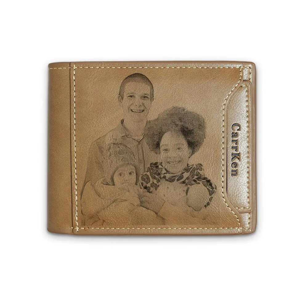 Meaningful Gifts Men's Custom Photo Wallet - Brown Leather