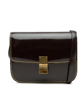 Medium Patent Leather Classic Box Crossbody Bag with Metal Clasp and Interior Pockets