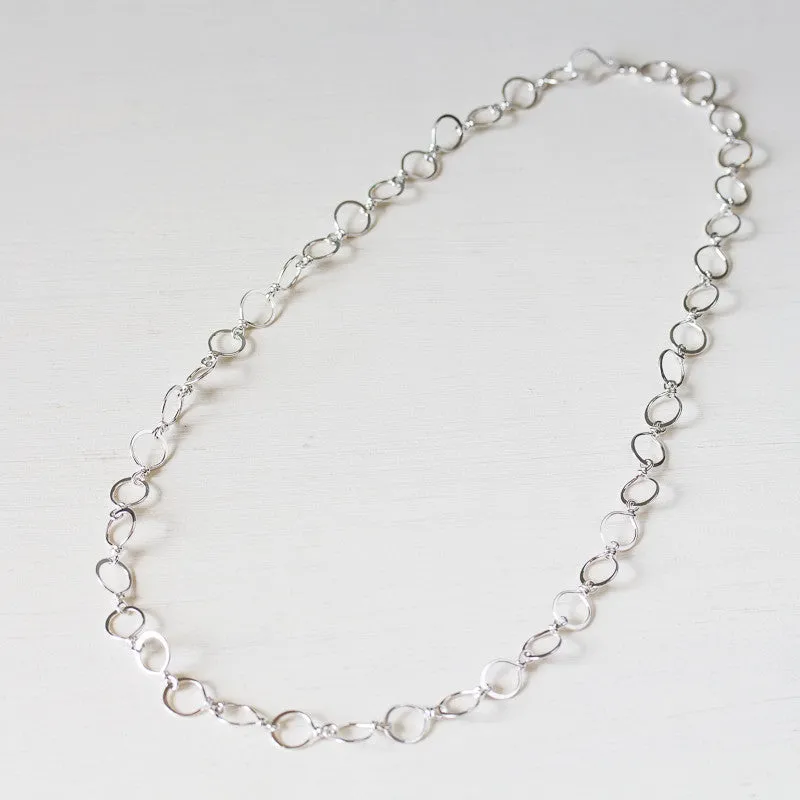 Medium Size Hammered Silver Links Chain, wire wrapped sterling silver necklace