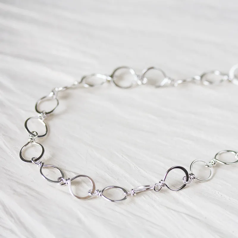 Medium Size Hammered Silver Links Chain, wire wrapped sterling silver necklace