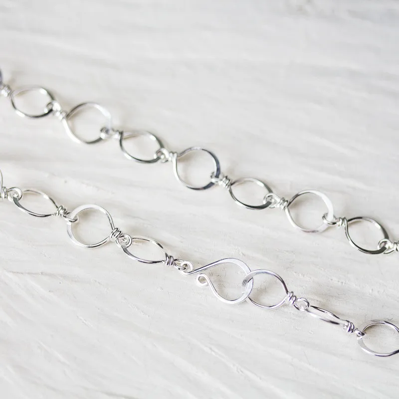 Medium Size Hammered Silver Links Chain, wire wrapped sterling silver necklace