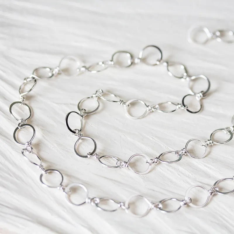 Medium Size Hammered Silver Links Chain, wire wrapped sterling silver necklace