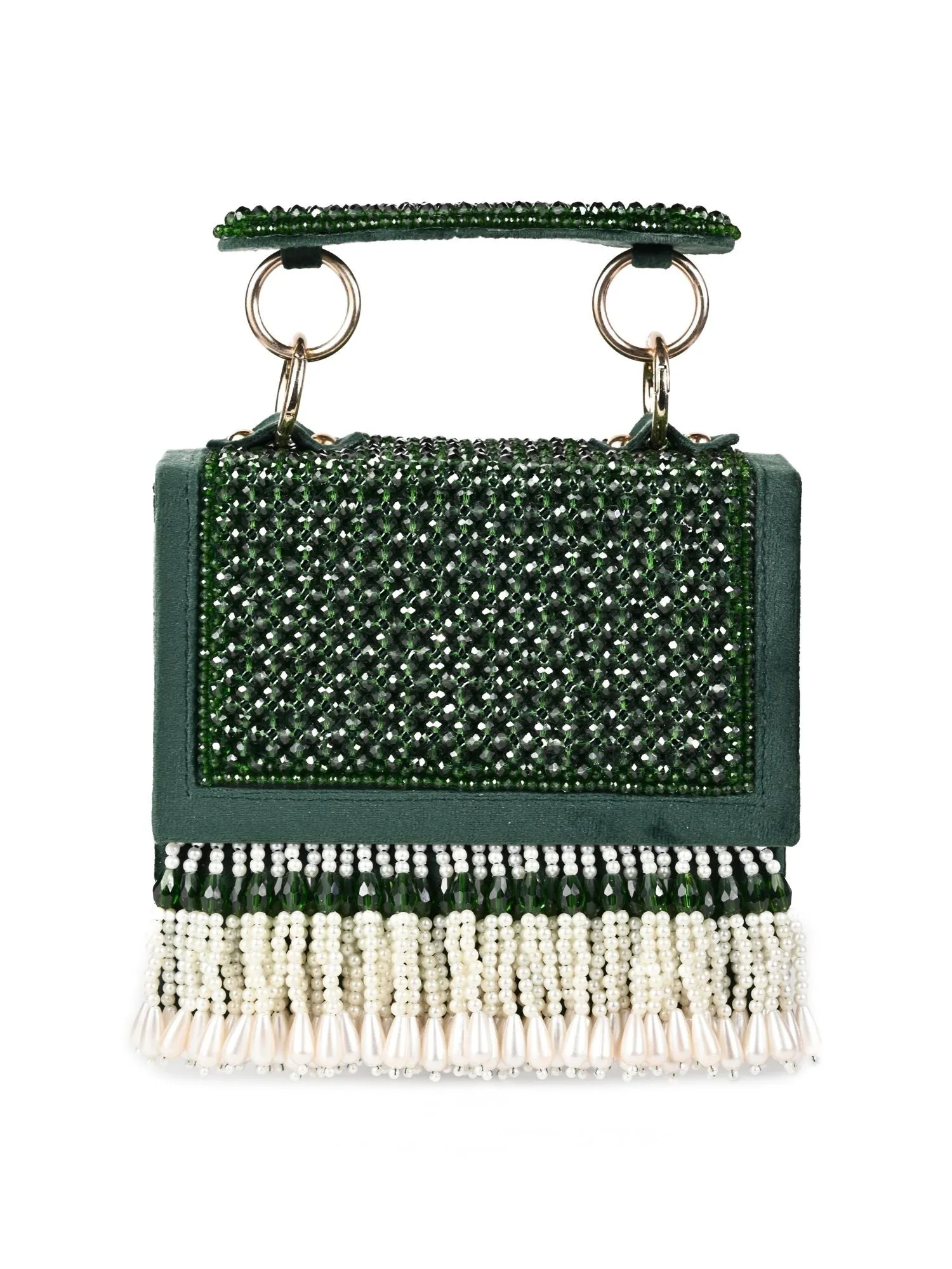 Melody Green Suede Embellished Box Bag With Pearl Drop