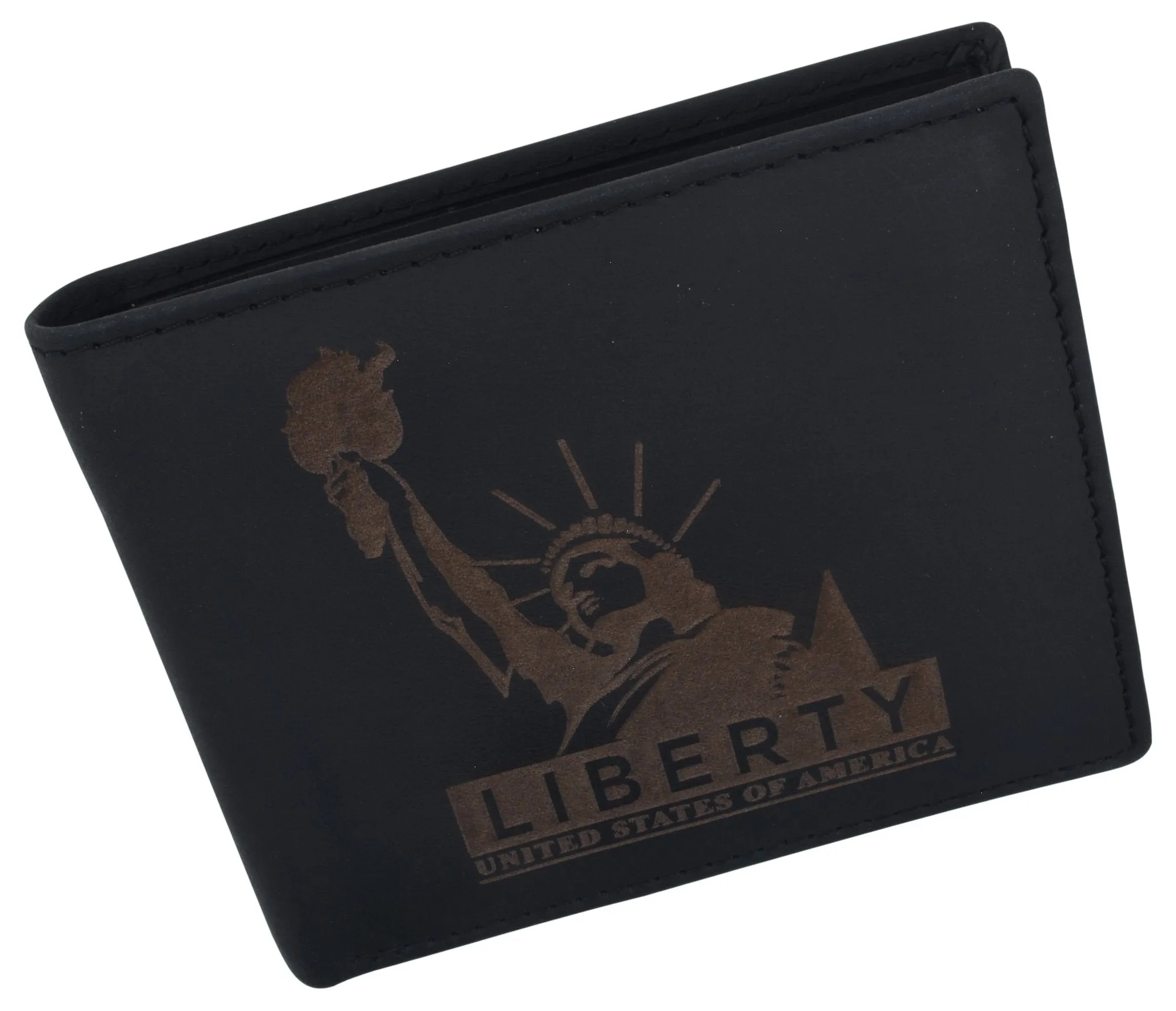 Mens RFID Blocking Cowhide Leather Bifold Wallet Statue of Liberty Logo /53HTC Statue Liberty