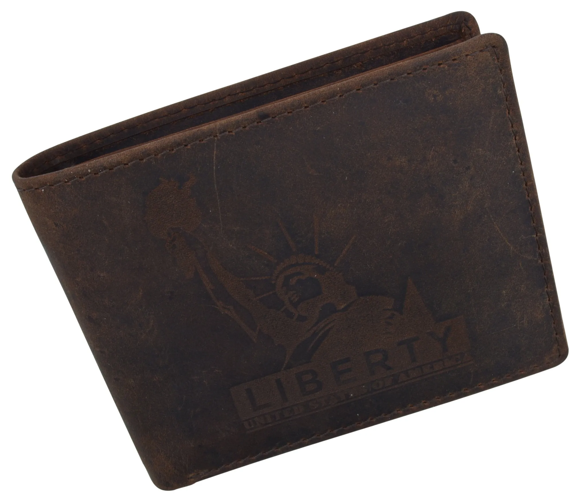 Mens RFID Blocking Cowhide Leather Bifold Wallet Statue of Liberty Logo /53HTC Statue Liberty