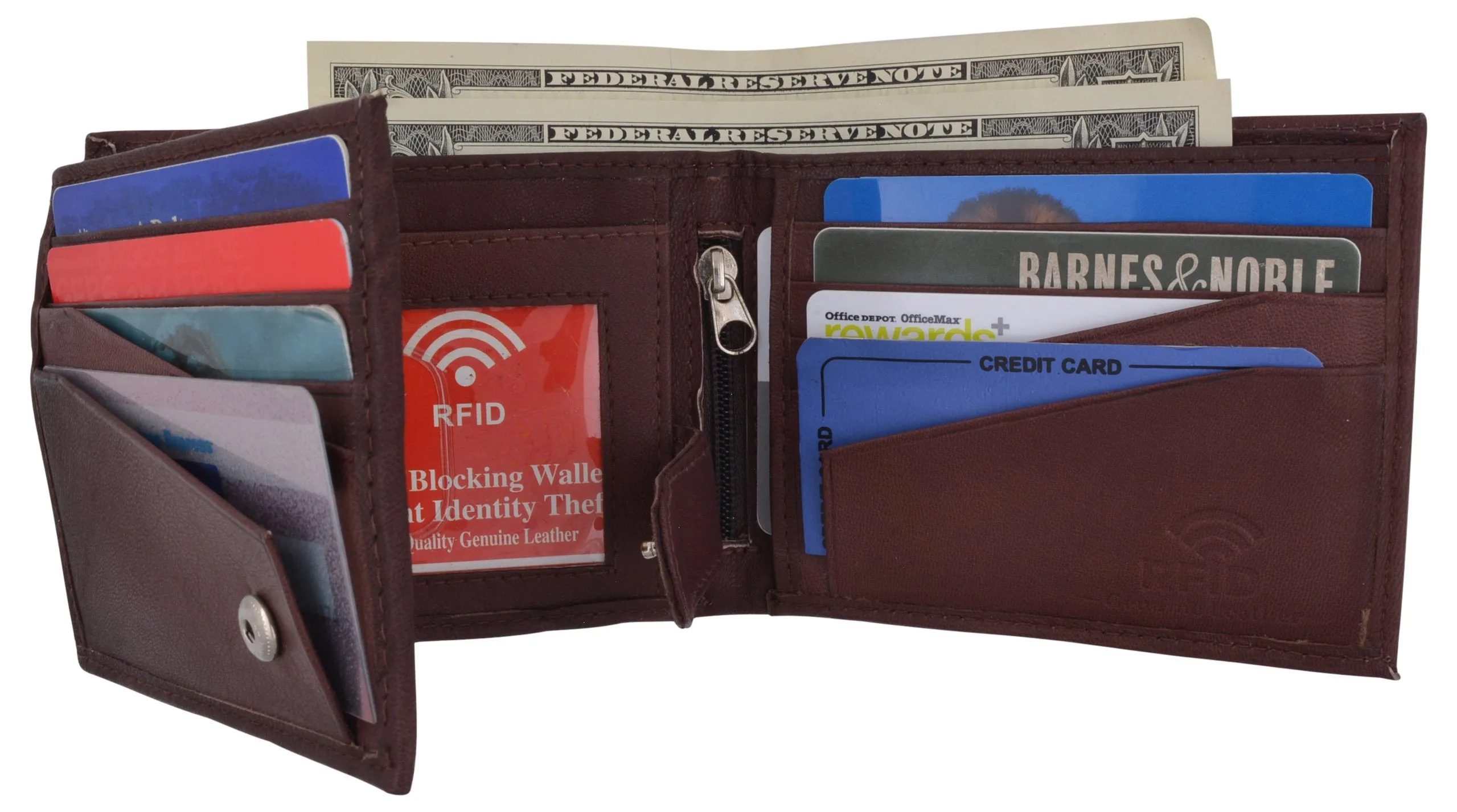 Mens RFID Blocking Leather Credit Card ID Snap Holder Bifold Wallet / RFID1533GT