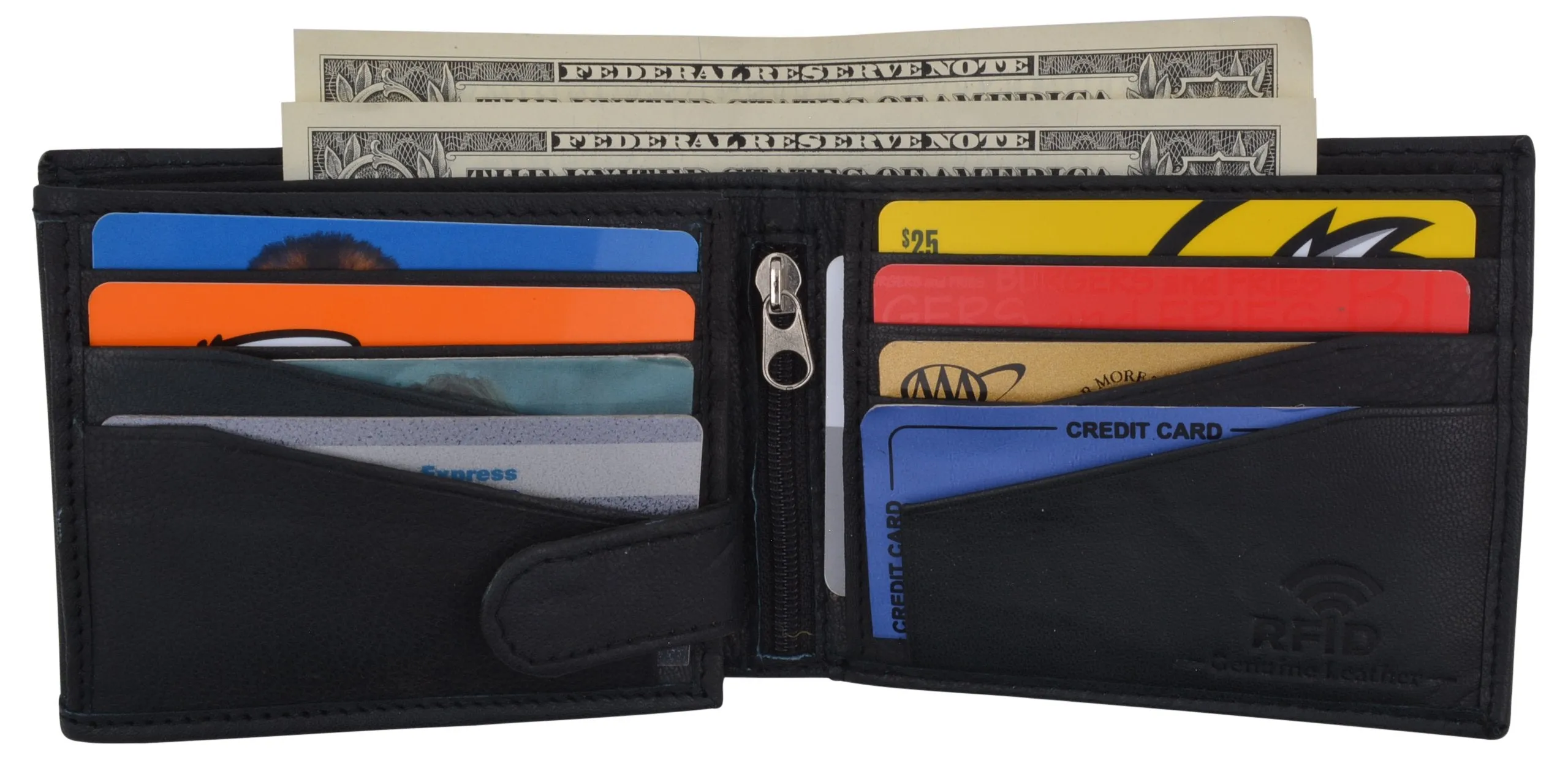 Mens RFID Blocking Leather Credit Card ID Snap Holder Bifold Wallet / RFID1533GT