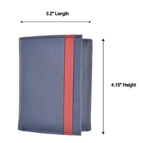 Men's Soft Premium Leather RFID Trifold Wallet Sleek & Slim ID Window Credit Card Holder Navy Blue RFID611289