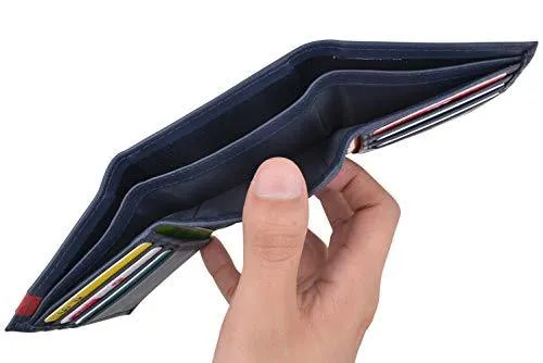 Men's Soft Premium Leather RFID Trifold Wallet Sleek & Slim ID Window Credit Card Holder Navy Blue RFID611289