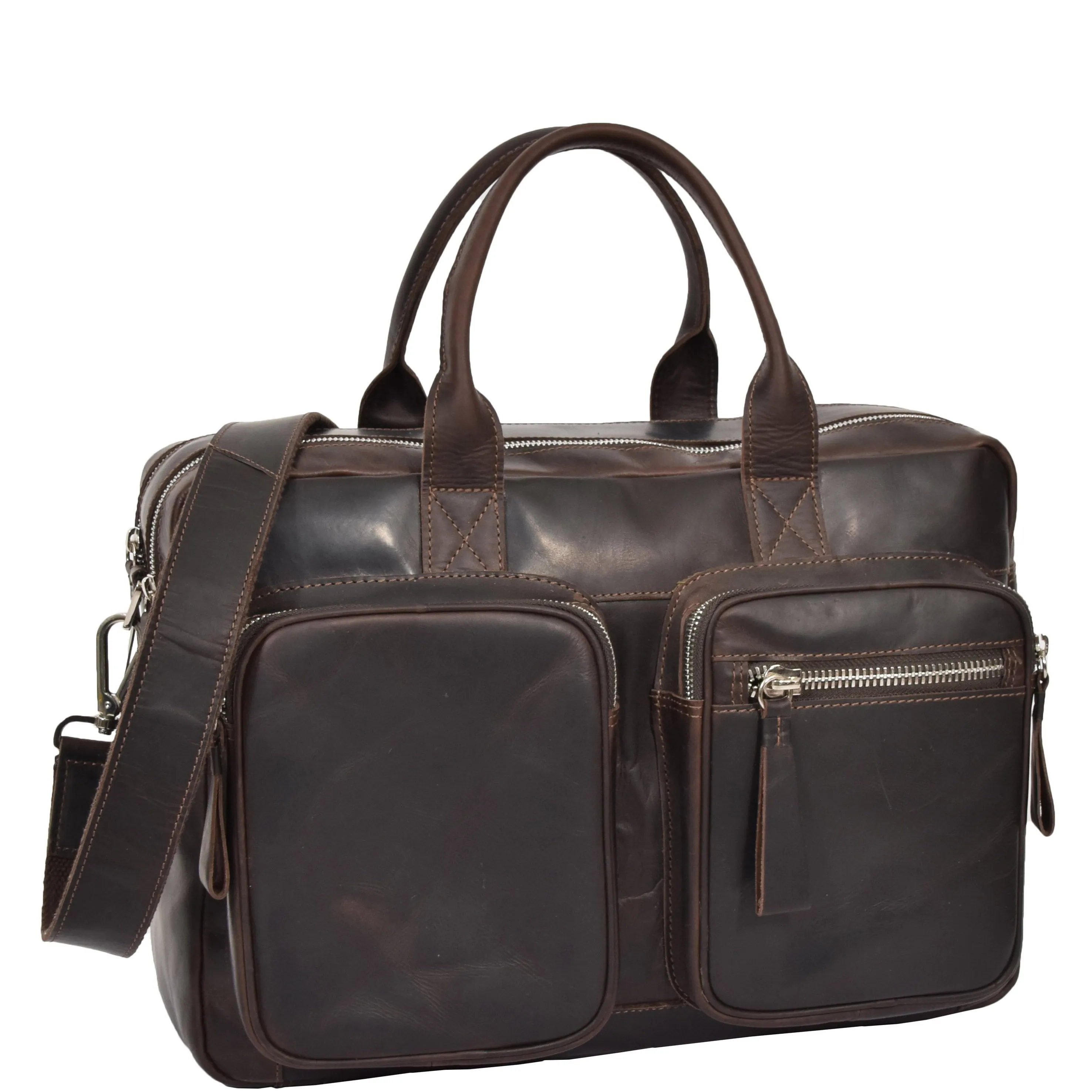 Mens Vintage Leather Organiser Briefcase Mason Brown