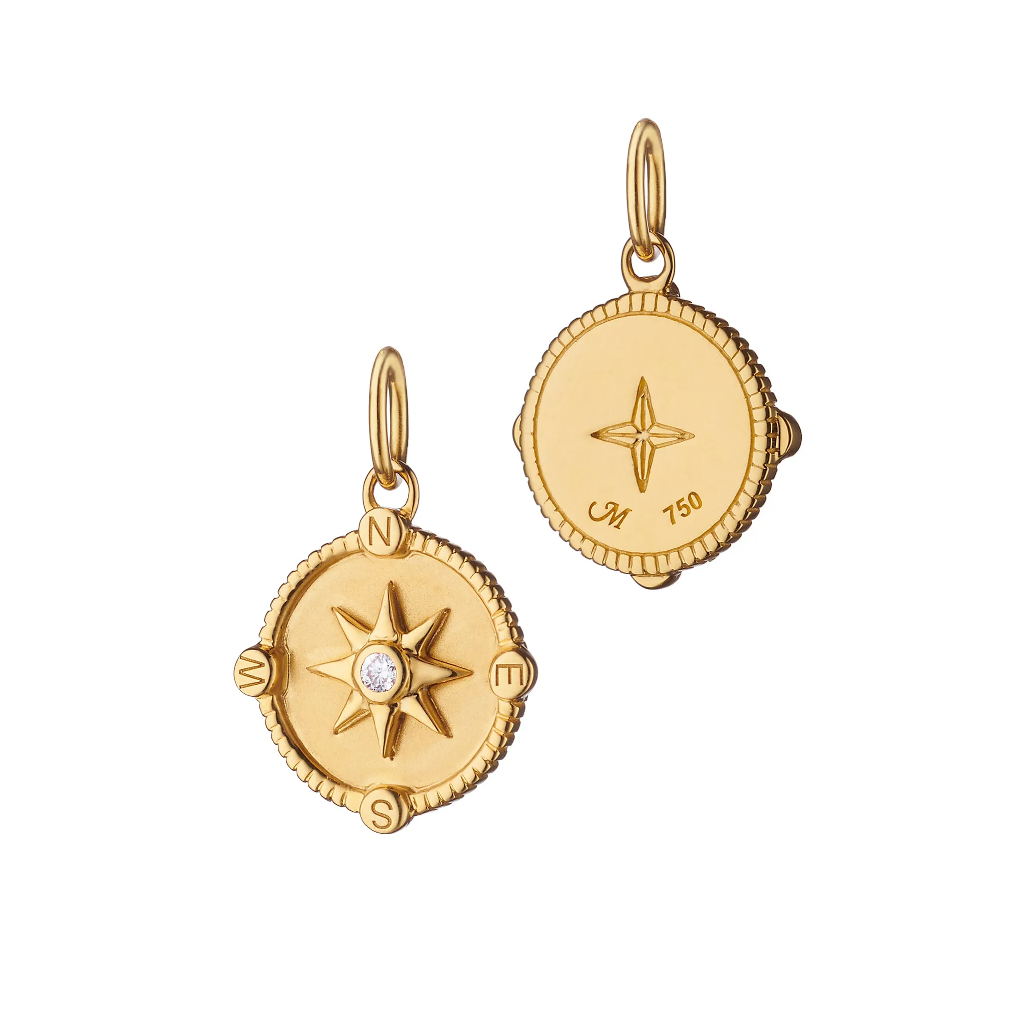 Mini "Adventure" Compass 18K Gold Charm with Diamond